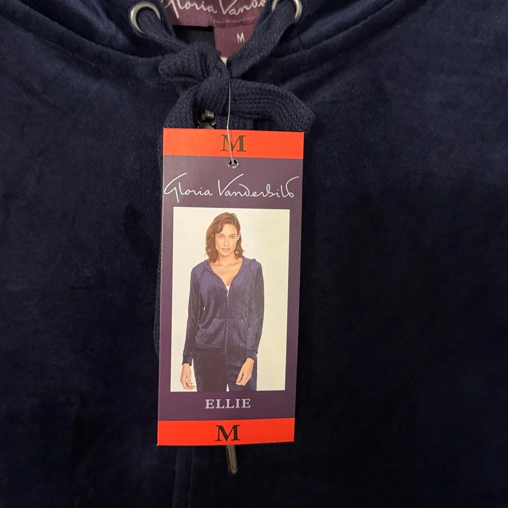 Gloria Vanderbilt | Deep Blue Velour Hoodie - Picture 7 of 7